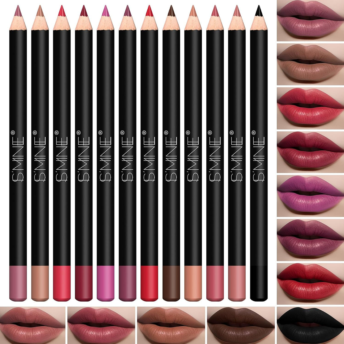 Matte Lip Liner Pencil Set, 12 Assorted Colors, Color Set -1