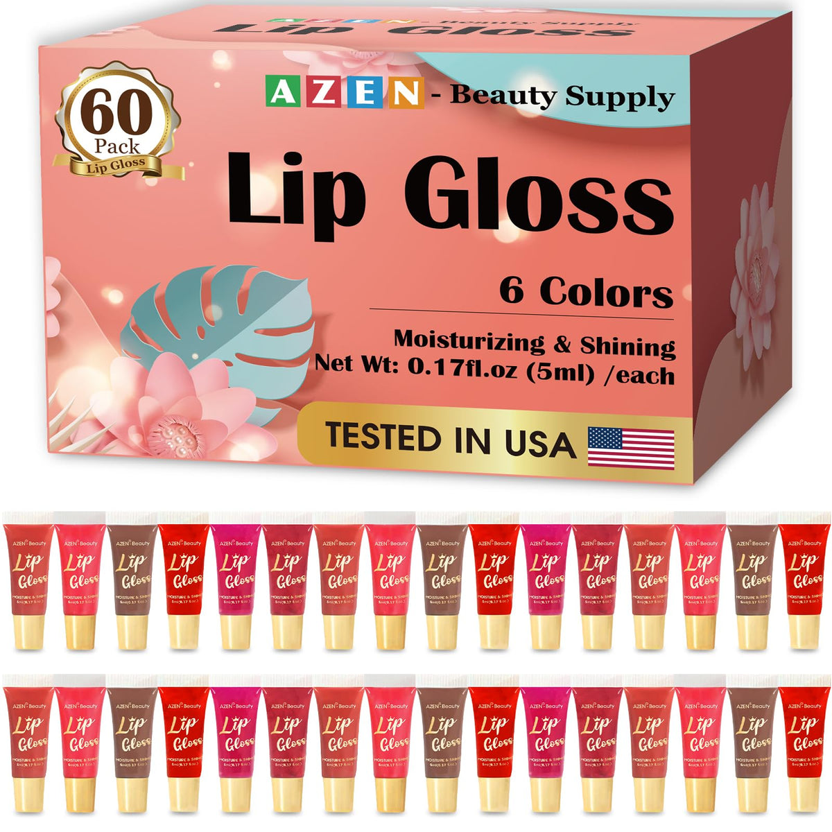 AZEN 24 Pack Lip Gloss Set, Color Lip Oil for Dry Cracked Lips Moisturizing Hydrating Nourishing with Vitamin E
