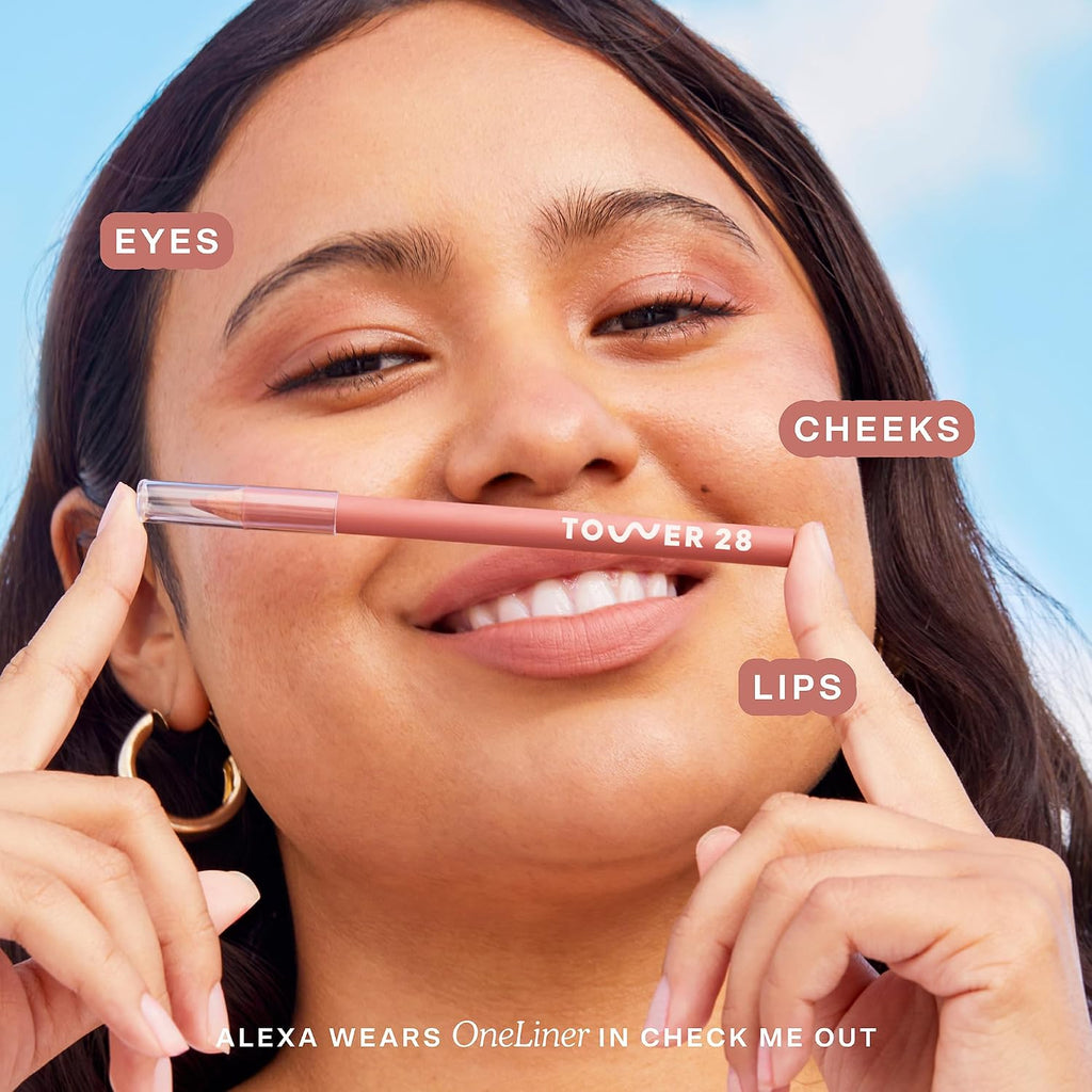 Tower 28 OneLiner - Multi-Use Creamy Lip Liner, Eyeliner & Face Makeup Pencil for Sensitive Skin - Hydrating, Vegan Formula with Shea Butter - Matte, Long-Lasting Finish - Warm Rose (1 Count)