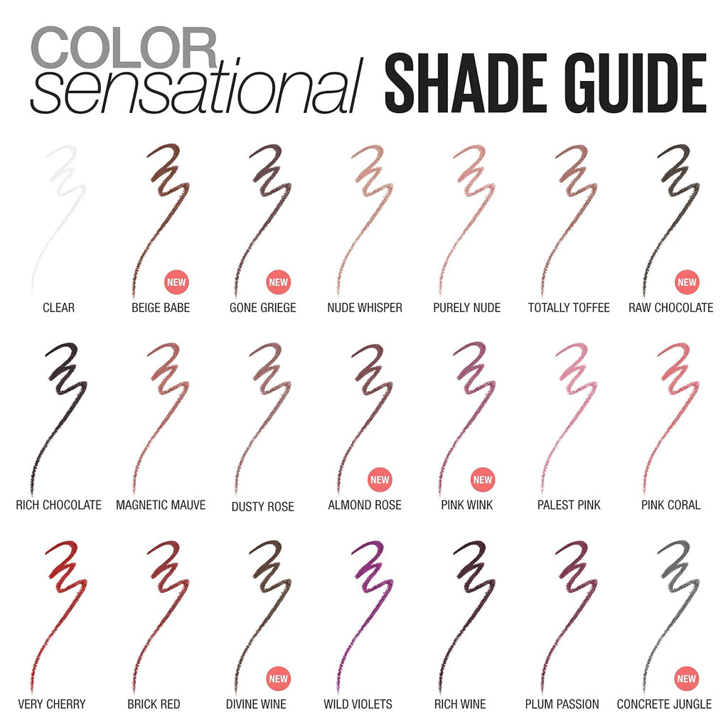 Maybelline Color Sensational Shaping Lip Liner with Self-Sharpening Tip, Gone Griege, Nude, 1 Count