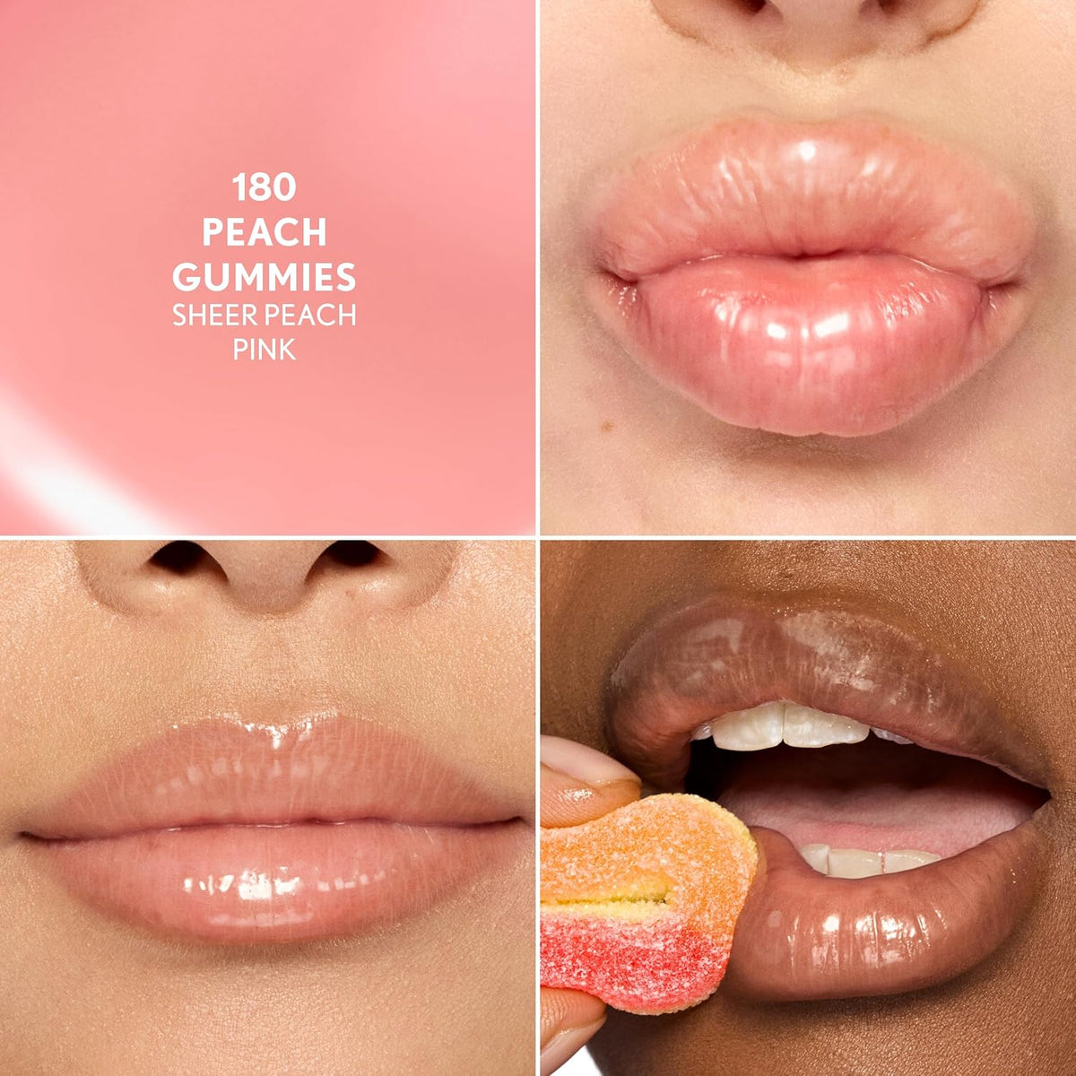COVERGIRL Clean Fresh Squishy Glaze™ Lip Butter Balm, Flavored, Non-Sticky, with Vitamin E & Shea Butter – 180 Peach Gummies (Sheer Peach Pink)