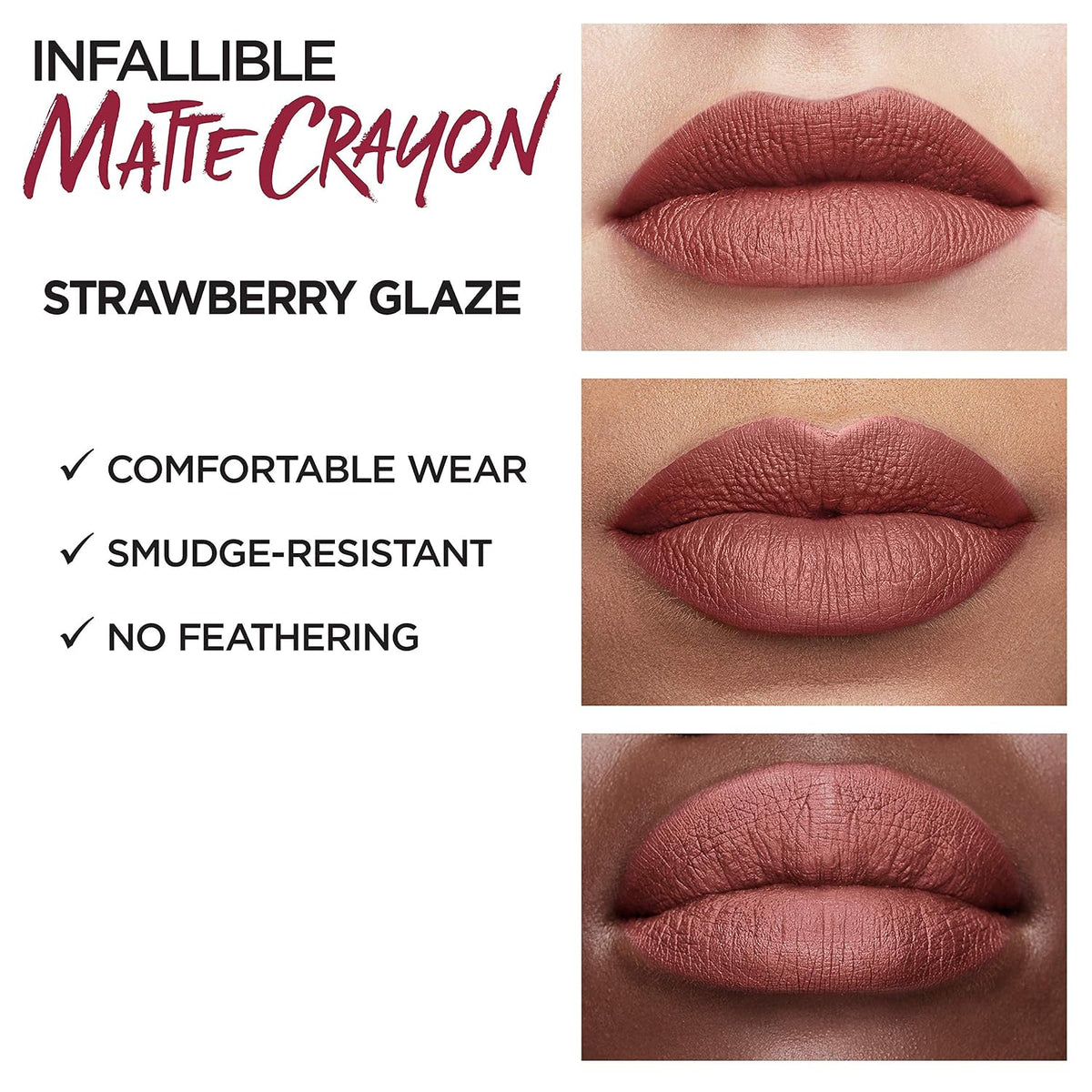 L'Oreal Paris Infallible Matte Lip Crayon, Strawberry Glaze (Packaging May Vary)