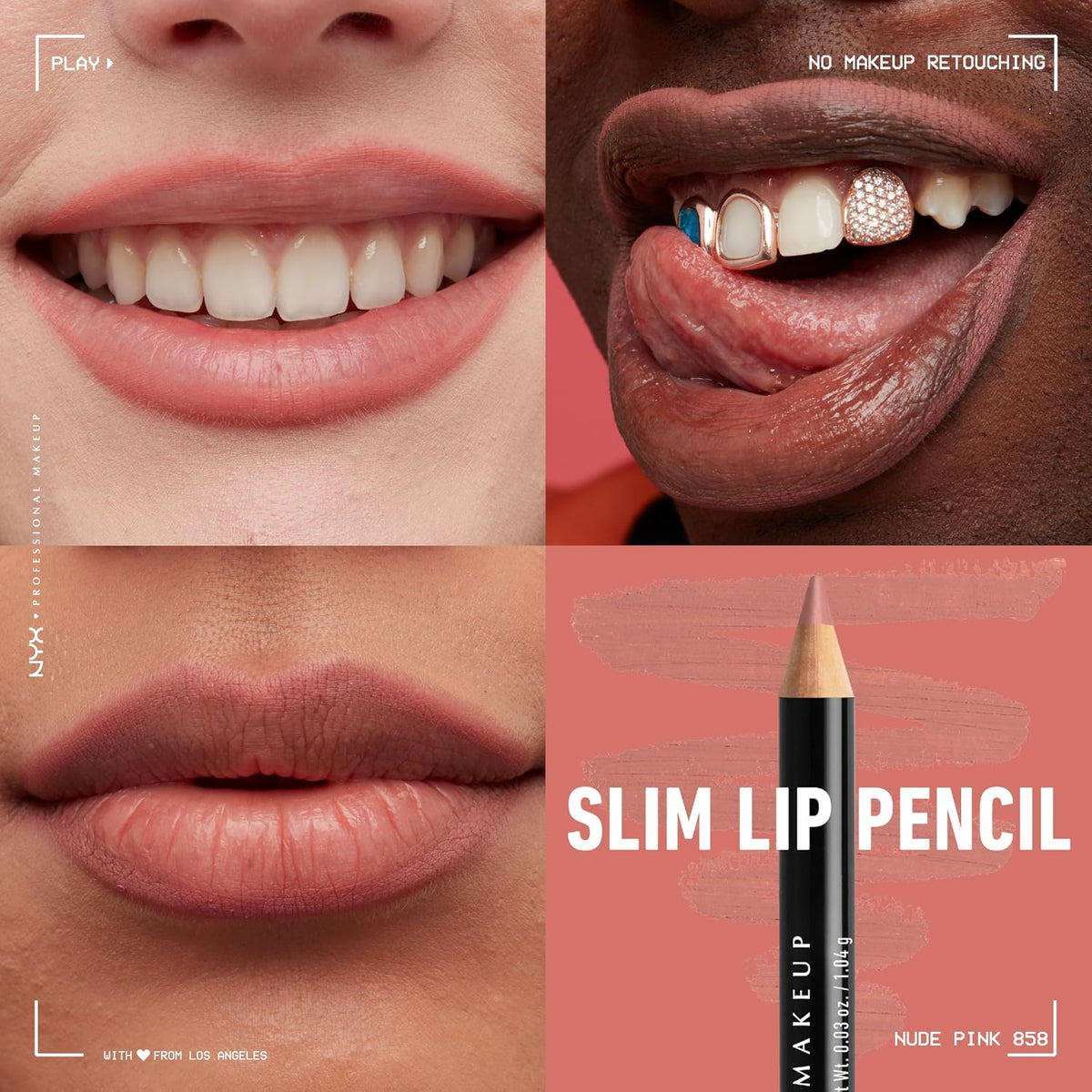 NYX PROFESSIONAL MAKEUP Slim Lip Pencil, Long-Lasting Creamy Lip Liner - Nude Pink