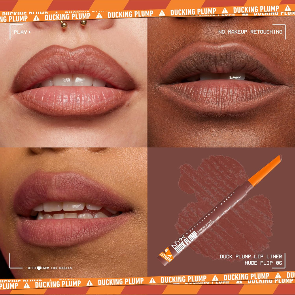 NYX PROFESSIONAL MAKEUP Duck Plump Plumping Lip Liner, Matte Pencil With Up To 10HR Wear, Nude Flip (Nude Lip Liner)