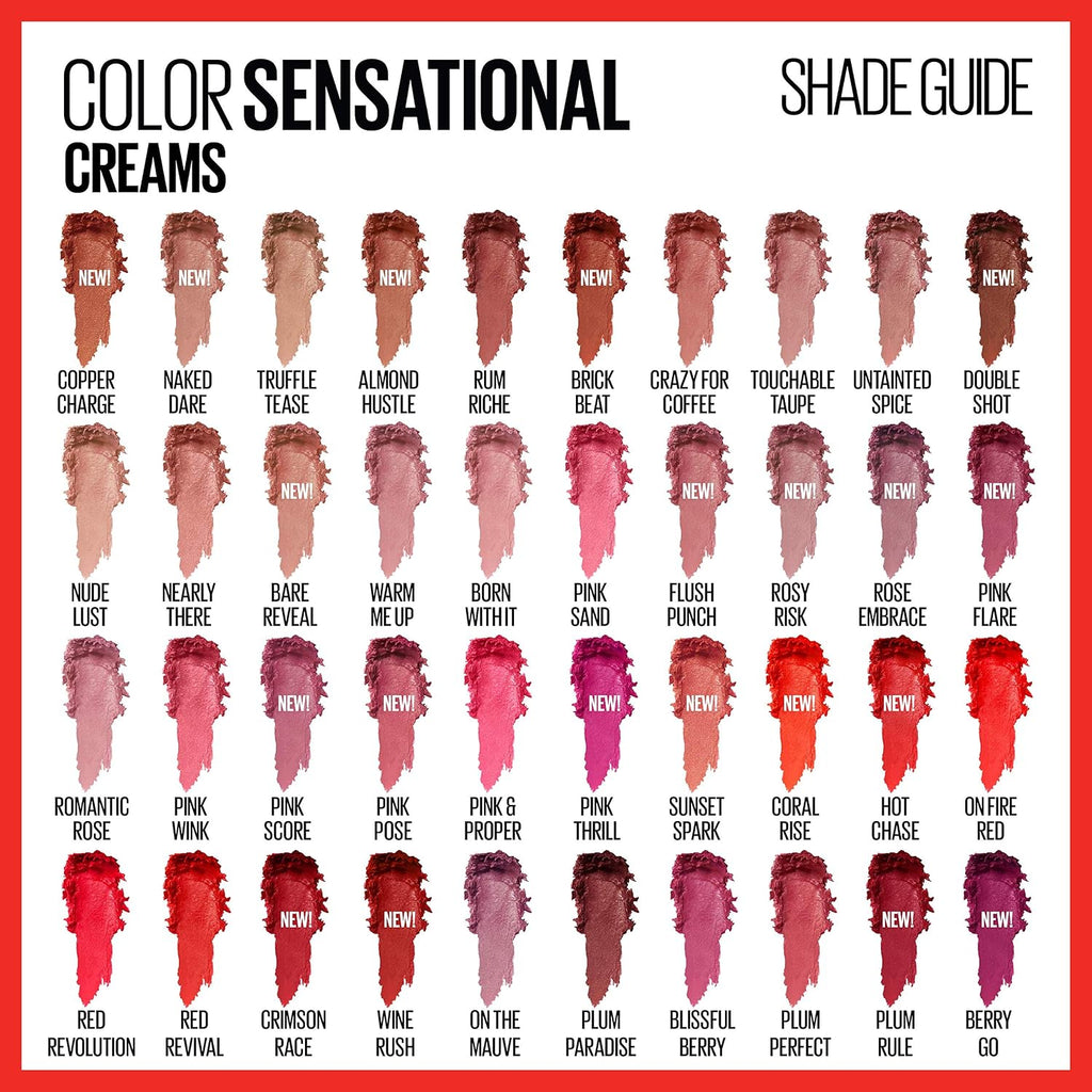 Maybelline Color Sensational Lipstick, Lip Makeup, Cream Finish, Hydrating Lipstick, Pink Wink, Coral Pink ,1 Count