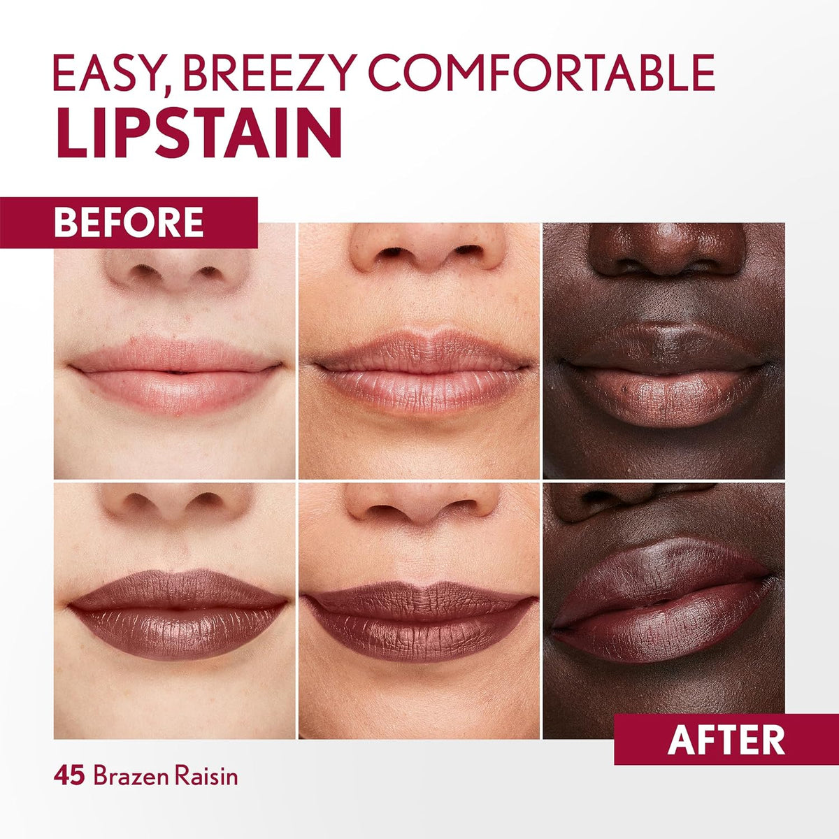 Covergirl Outlast Lipstain, 45 Brazen Raisin, Smooth Application, Precise Pen-Like Tip, Transfer-Proof, Satin Stained Finish, Vegan Formula, 0.06oz